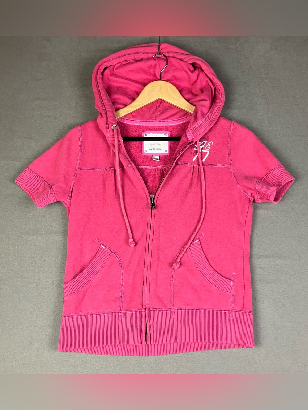 Vintage Y2K American Eagle Women’s Size S Twilight Short Sleeve Hoodie Pink Zip.